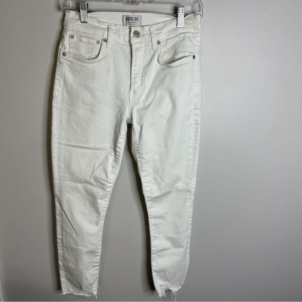 Women's Agolde Size 27 White Riley High Rise Raw Hem Stretch Jeans
